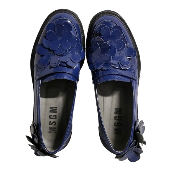 MSGM BLUE PATENT FLORAL LOAFERS Made in Italy SZ 38 - Picture 6 of 16